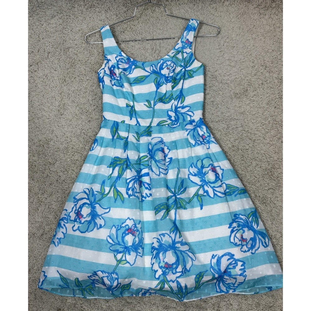Lilly Pulitzer Roswell Dress Tossing the Line Shorely Blue Stripe Size 00 Resort - Picture 4 of 10